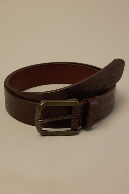 Foliage Embossed Leather Belt, image 1