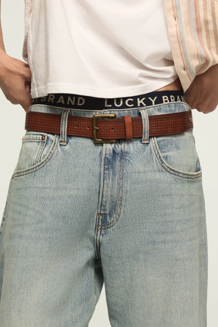 DIAMOND DEBOSSED LEATHER BELT, image 1