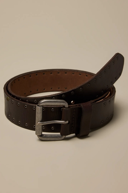 EYELET LEATHER BELT WITH ROLLER BUCKLE, image 1