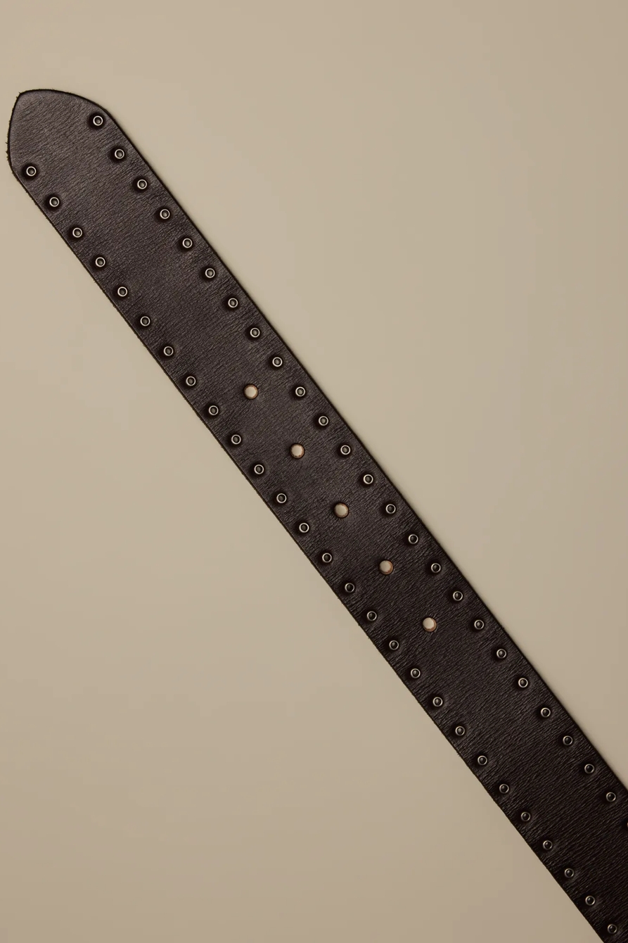 EYELET LEATHER BELT WITH ROLLER BUCKLE, image 2