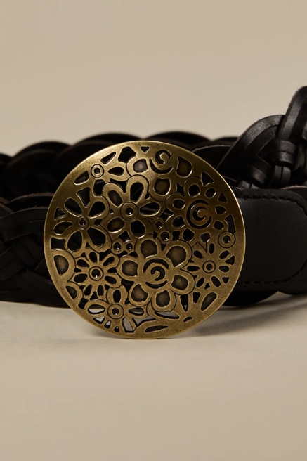 WOVEN FLORAL BUCKLE LEATHER BELT, image 3