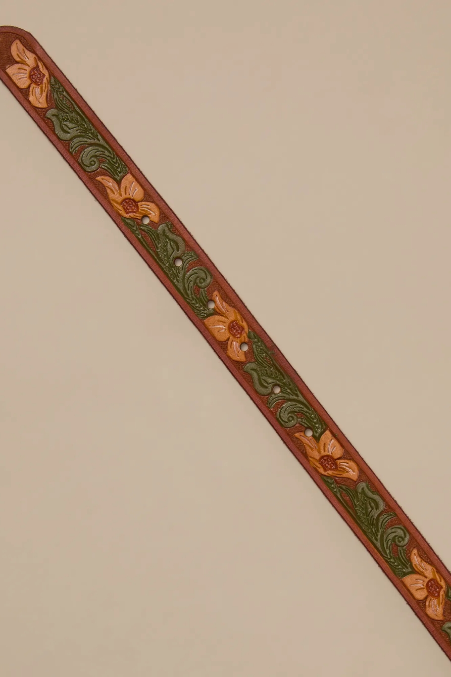 EMBOSSED FLORAL LEATHER BELT, image 2