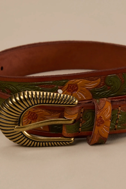 EMBOSSED FLORAL LEATHER BELT, image 3