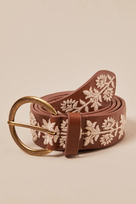 EMBROIDERED FLOWER LEATHER BELT, image 1