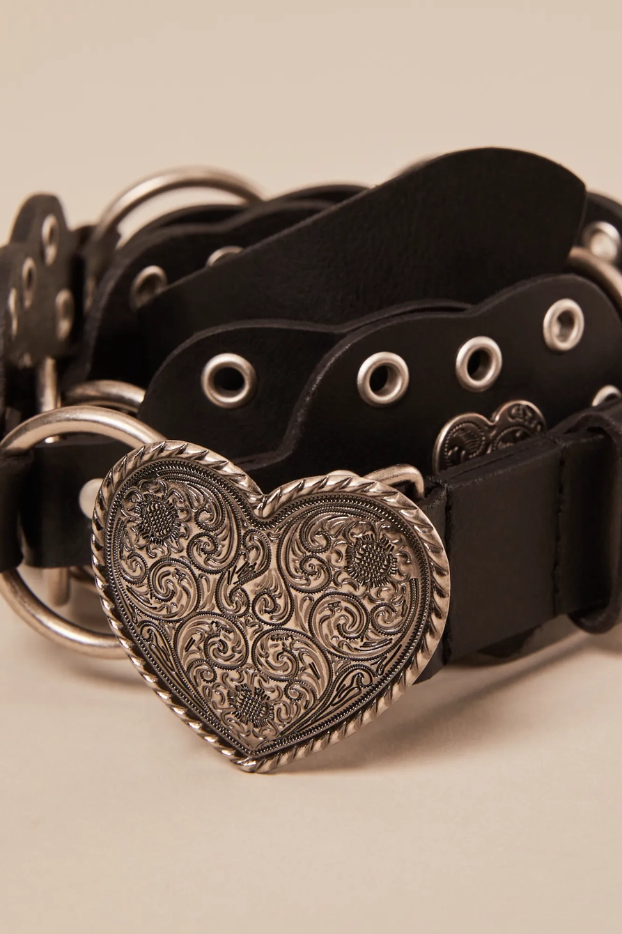 HEART STUDDED LEATHER BELT