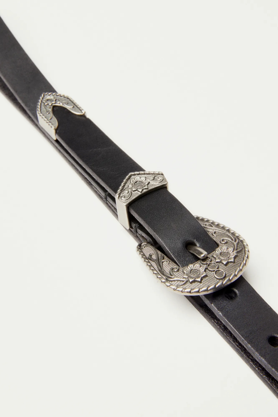 WESTERN BUCKLE SKINNY LEATHER BELT, image 2