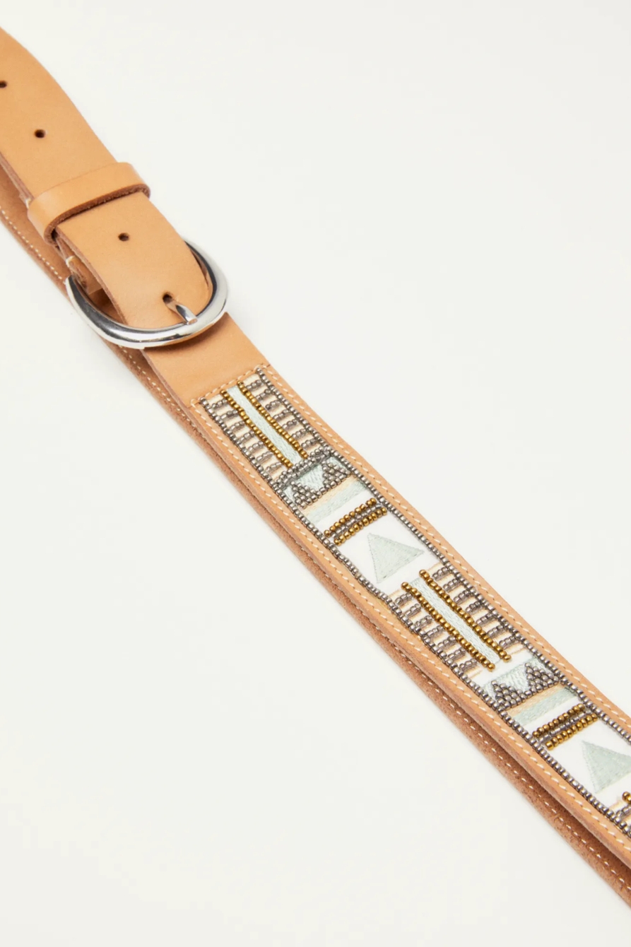 GEO BEADED AND EMBROIDERY TAN BELT, image 2