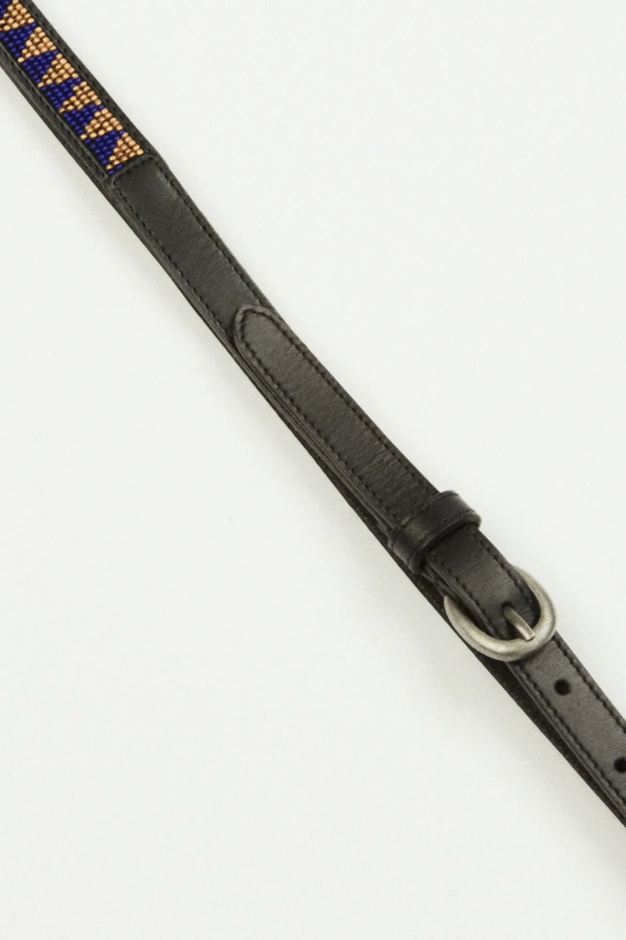 BLUE GEO BEADED LEATHER SKINNY BELT, image 2