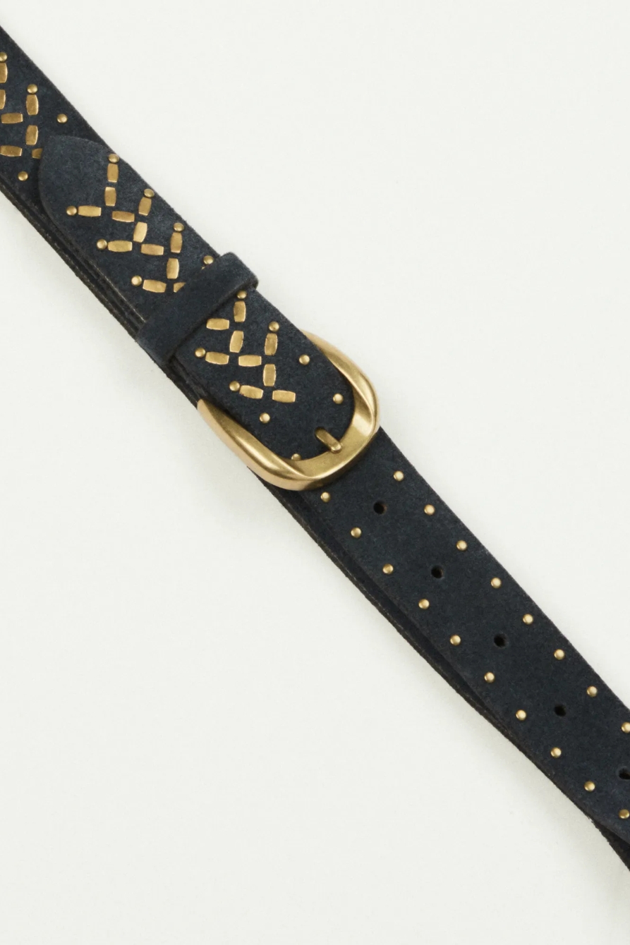 NAVY SUEDED STUDDED BELT, image 2
