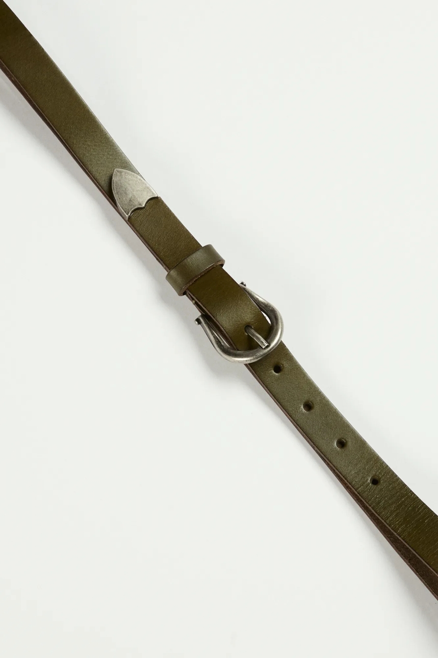 OLIVE LEATHER SKINNY BELT, image 2