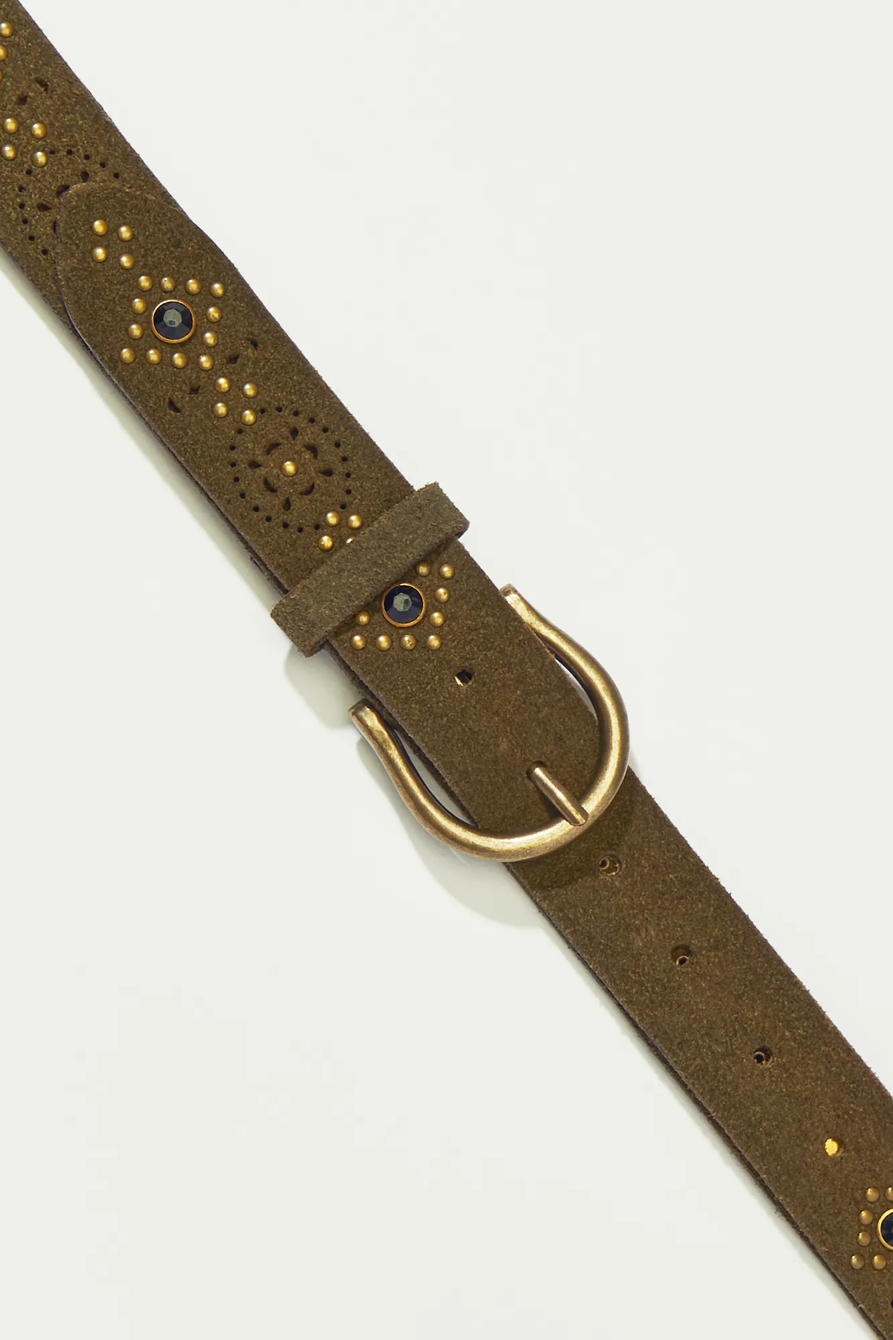 OLIVE SUEDE PUNCH AND RIVET BELT, image 2