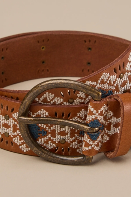 TAN BELT WITH WHITE AND BLUE EMBROIDERY, image 3