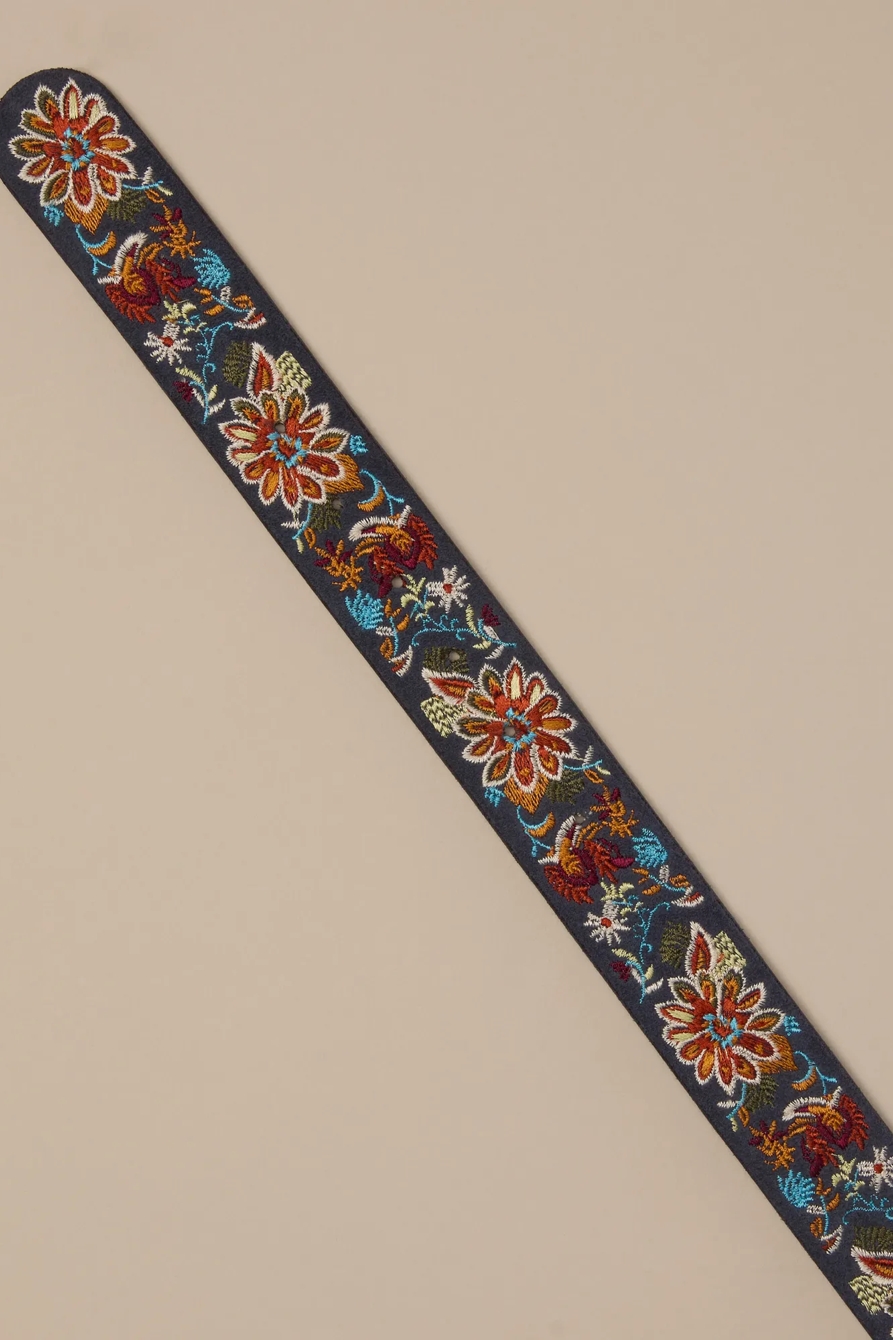 COLORFUL FLORAL EMRBOIDERED BLUE BELT, image 2