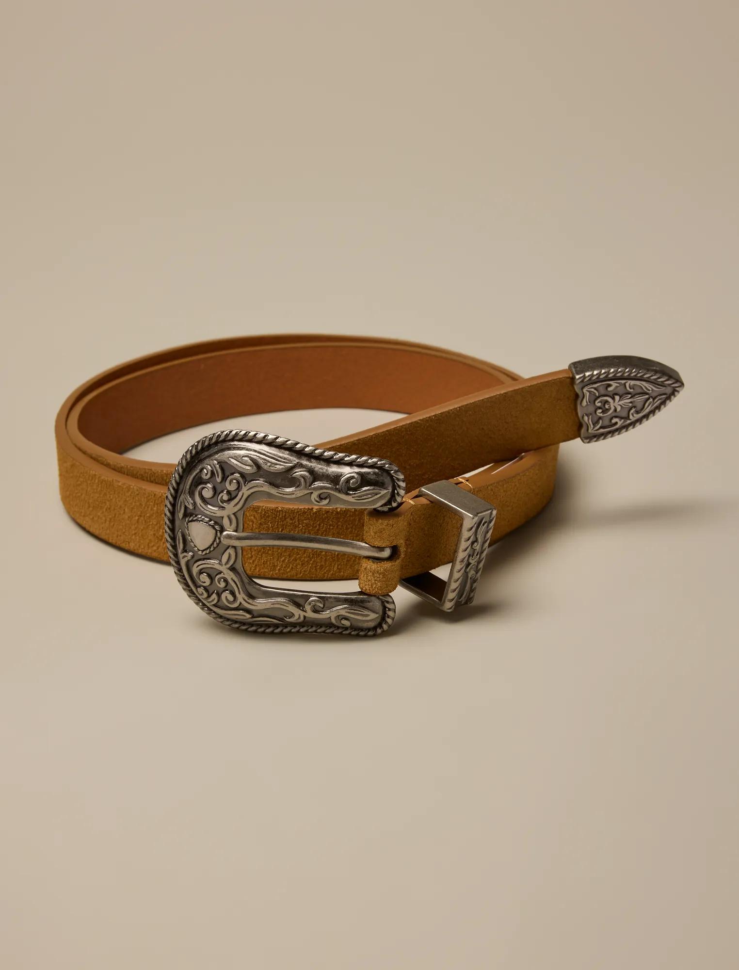Vintage Western Engraved Suede Leather Belt Slim 1\