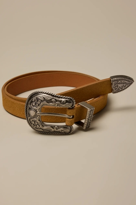 ROPE ENGRAVED WESTERN BUCKLE LEATHER BELT, image 1