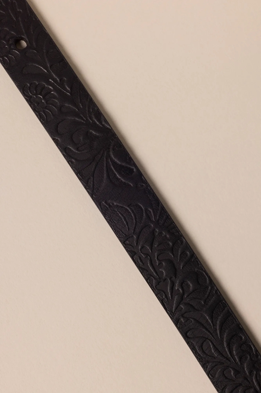 FLORAL DEBOSSED SKINNY LEATHER BELT, image 2