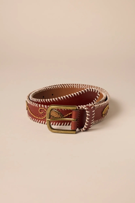 BEADED LEAF LEATHER BELT, image 1