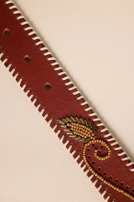 BEADED LEAF LEATHER BELT, image 2