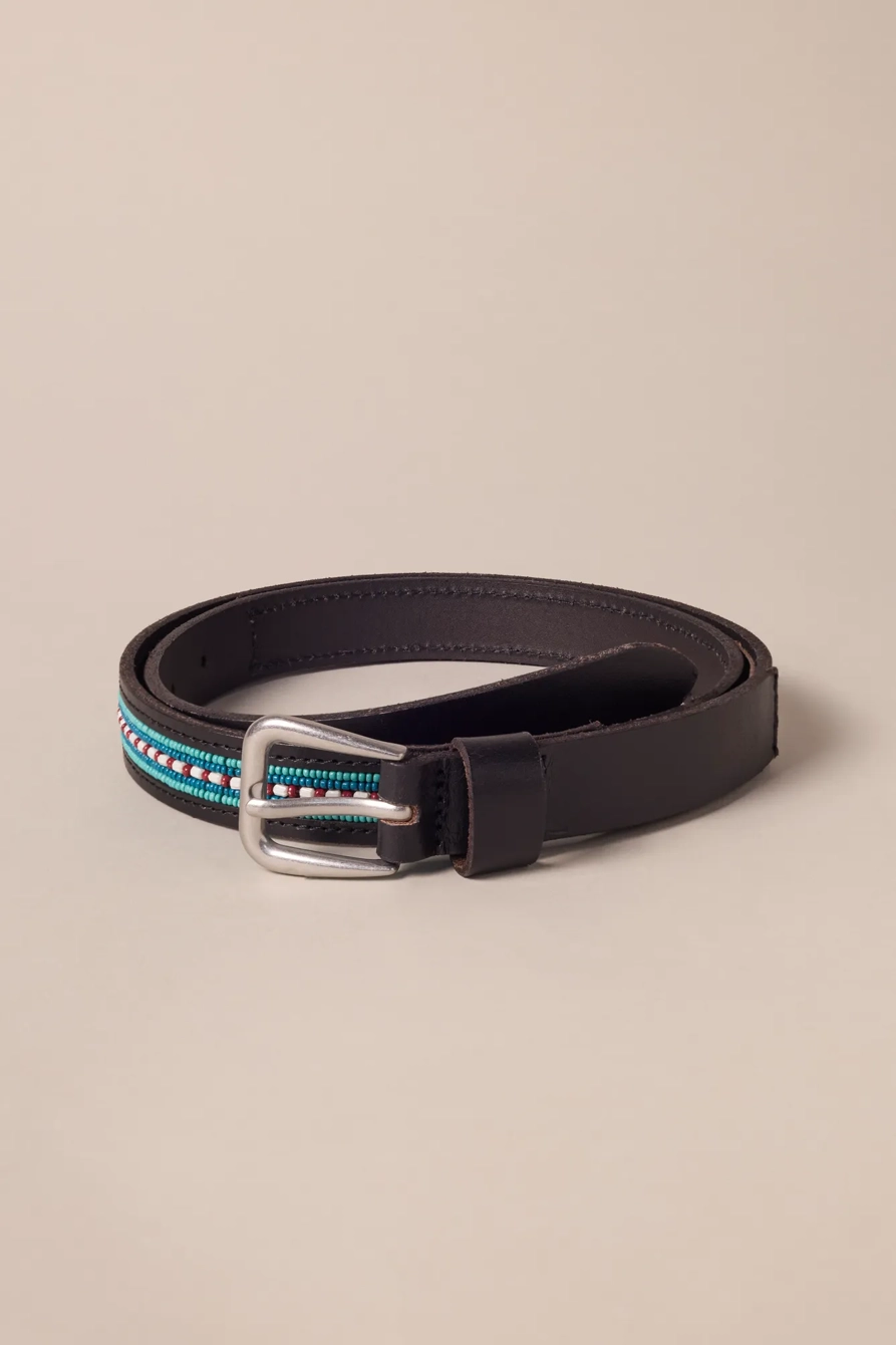 TURQUOISE BEADED LEATHER BELT