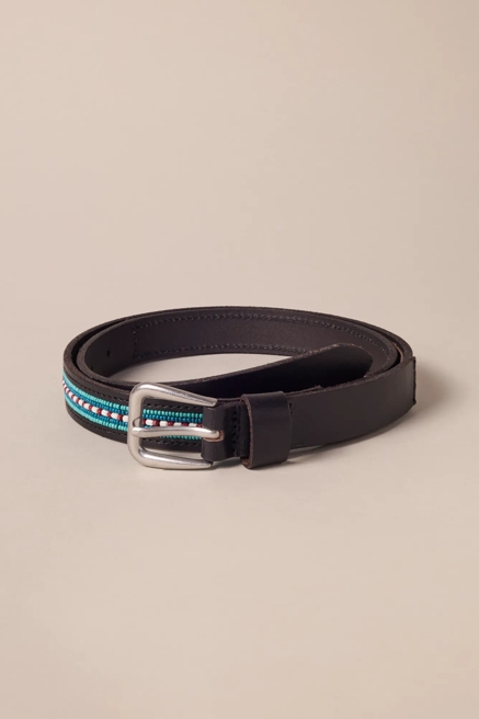 TURQUOISE BEADED LEATHER BELT, image 1
