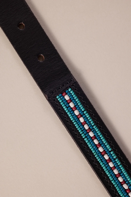 TURQUOISE BEADED LEATHER BELT, image 2