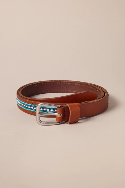 TURQUOISE BEADED LEATHER BELT, image 1