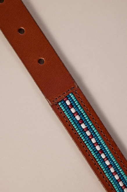 TURQUOISE BEADED LEATHER BELT, image 2