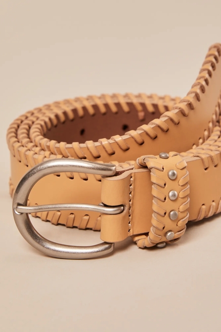LACED LEATHER BELT WITH METAL STUDDED KEEPER, image 3