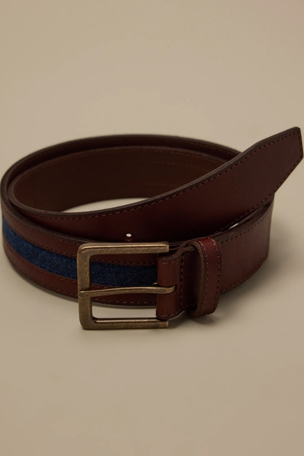 DENIM INLAY LEATHER BELT, image 1