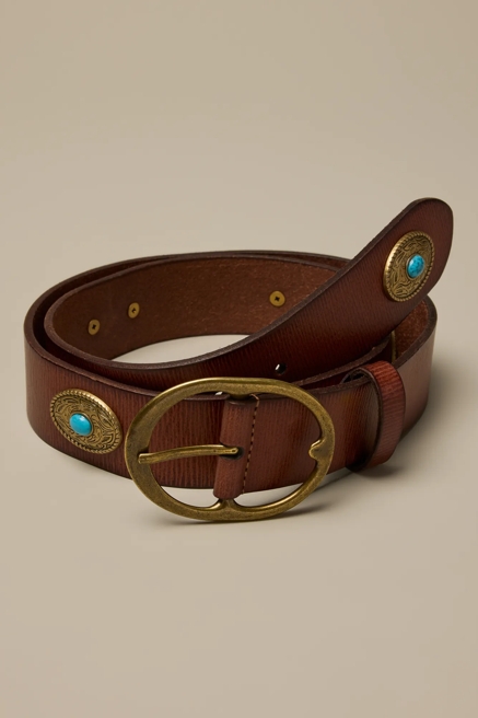 WESTERN TURQUOISE ORNAMENTED LEATHER BELT, image 1