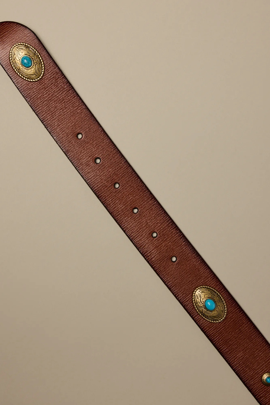 WESTERN TURQUOISE ORNAMENTED LEATHER BELT, image 2