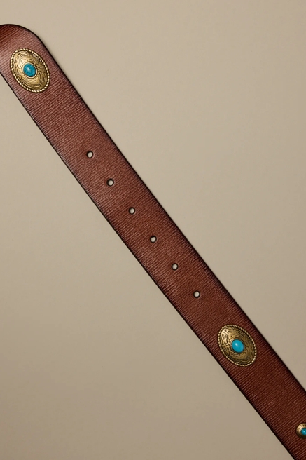 WESTERN TURQUOISE ORNAMENTED LEATHER BELT, image 2
