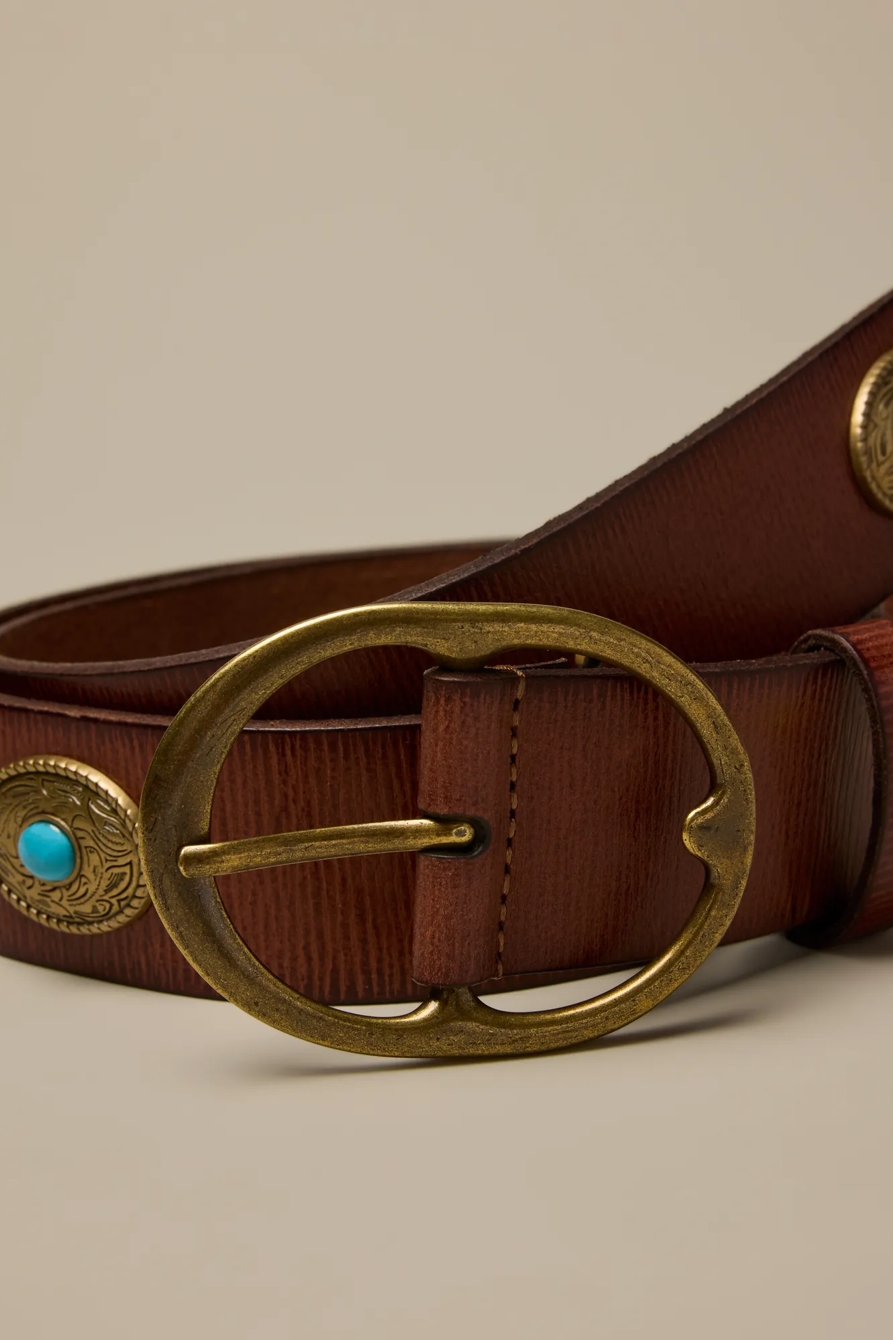 WESTERN TURQUOISE ORNAMENTED LEATHER BELT, image 3