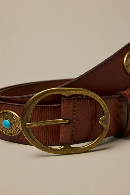 WESTERN TURQUOISE ORNAMENTED LEATHER BELT, image 3