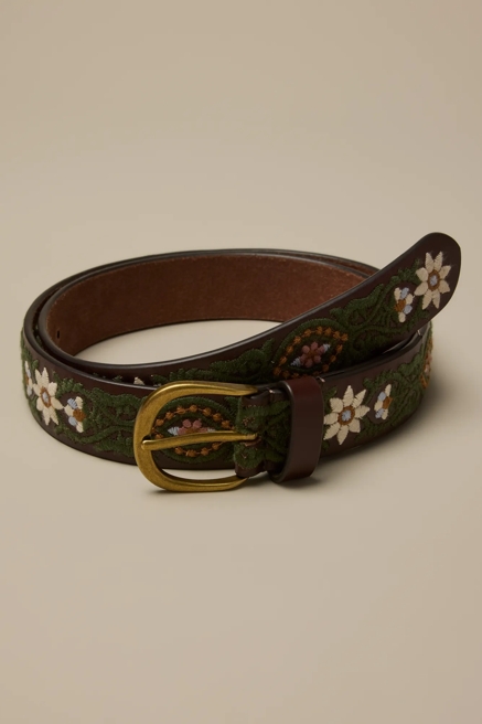 WHITE AND BLUE FLOWER EMBROIDERED BELT, image 1