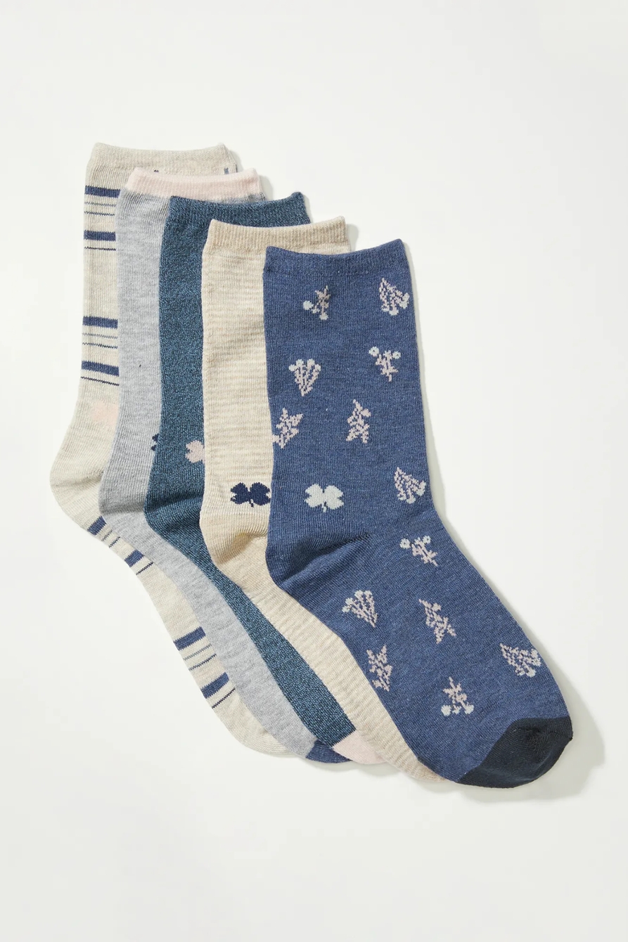 5PACK PACK DITSY AND PLAID PRINT CREW SOCKS, image 1
