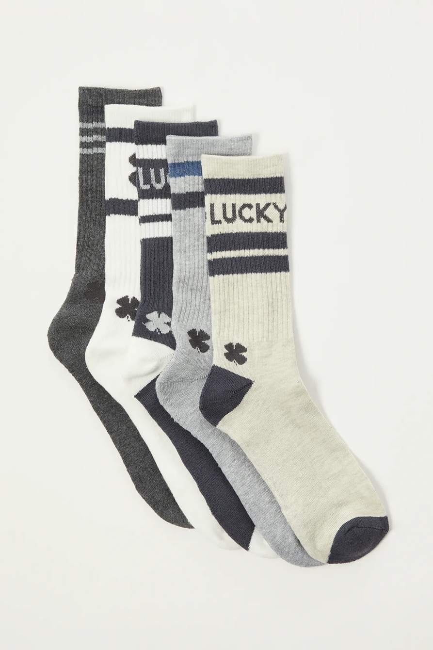 MENS 5 PACK LOGO RIB CREW SOCKS, image 1