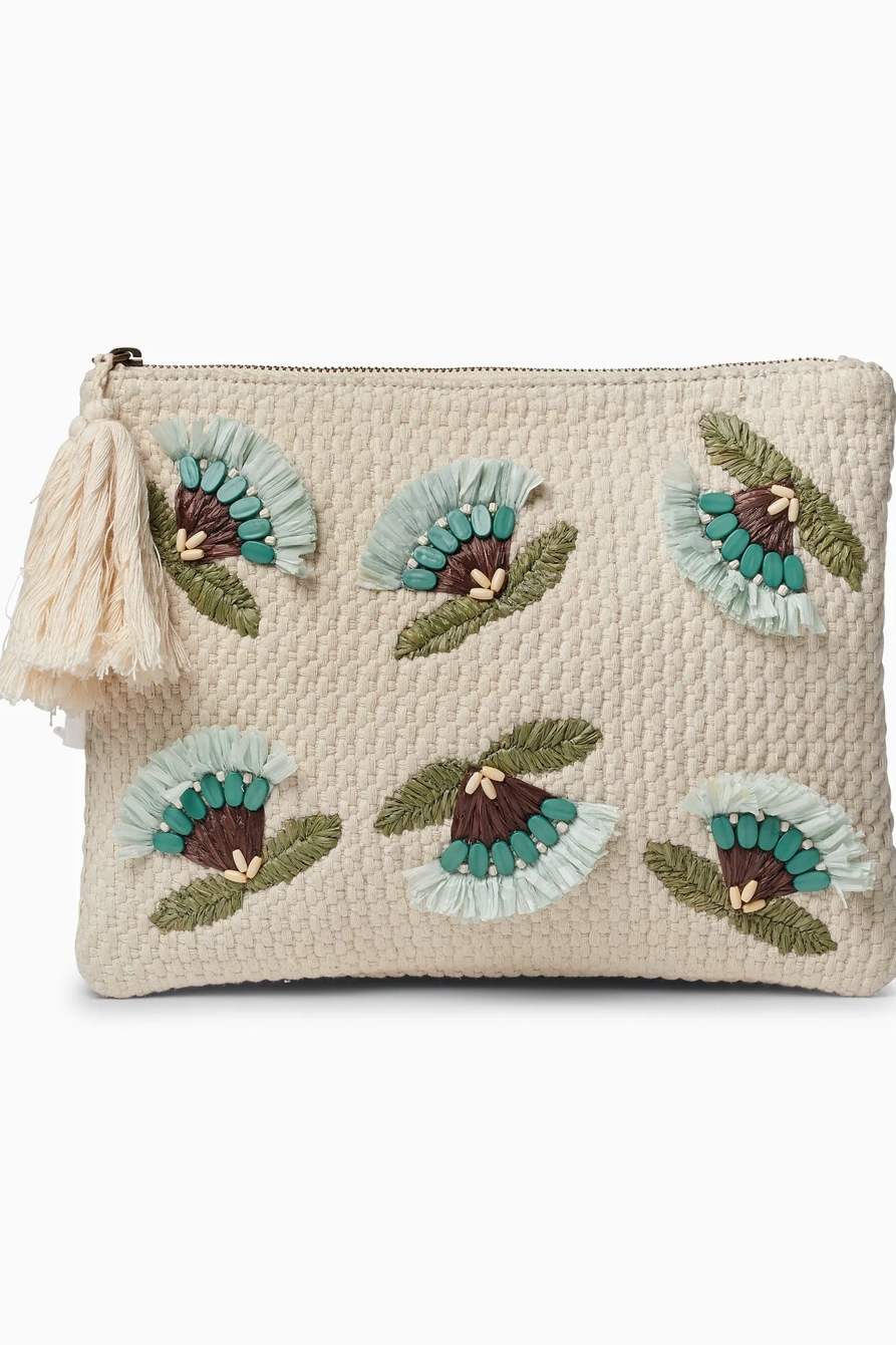 RAFFIA FLOWER ZIP TOP POUCH, image 1