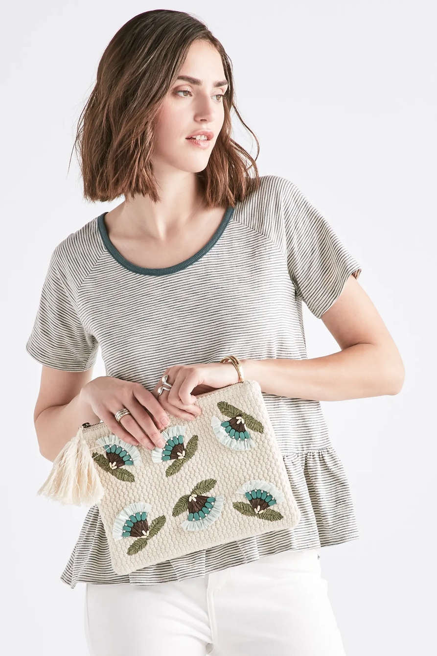 RAFFIA FLOWER ZIP TOP POUCH, image 2