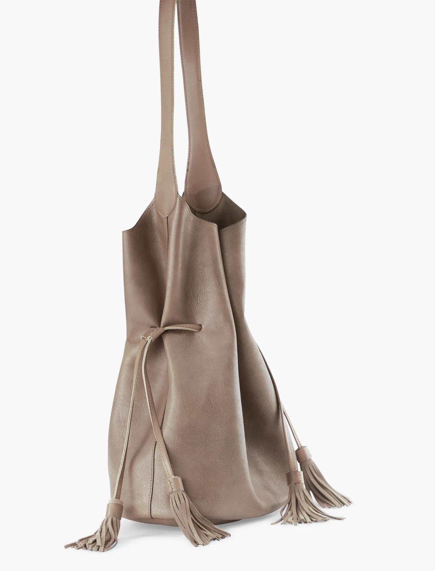 DRAWSTRING VEGAN LEATHER BUCKET BAG, image 3