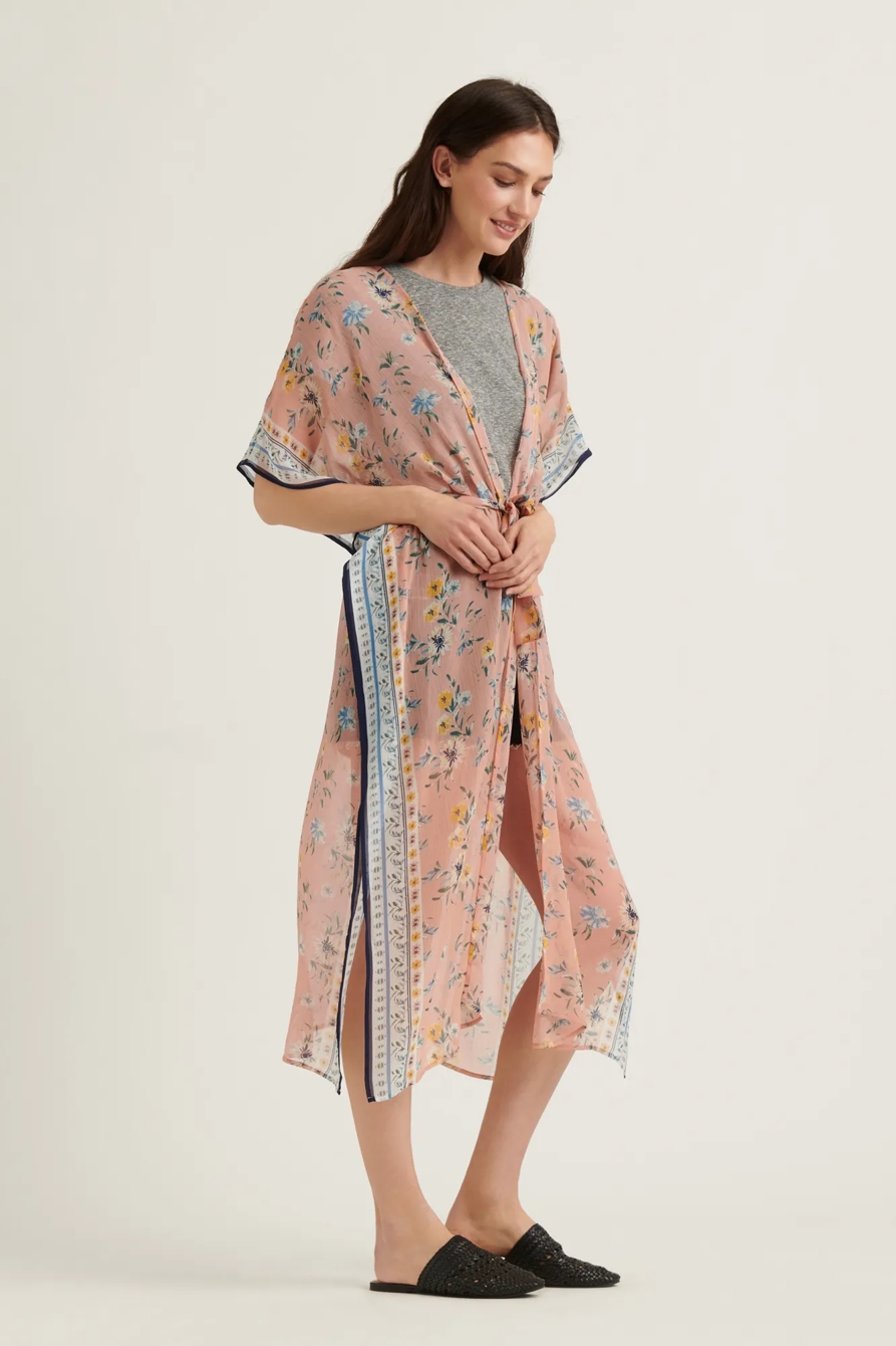 FLORAL BORDER TIE KIMONO, image 2