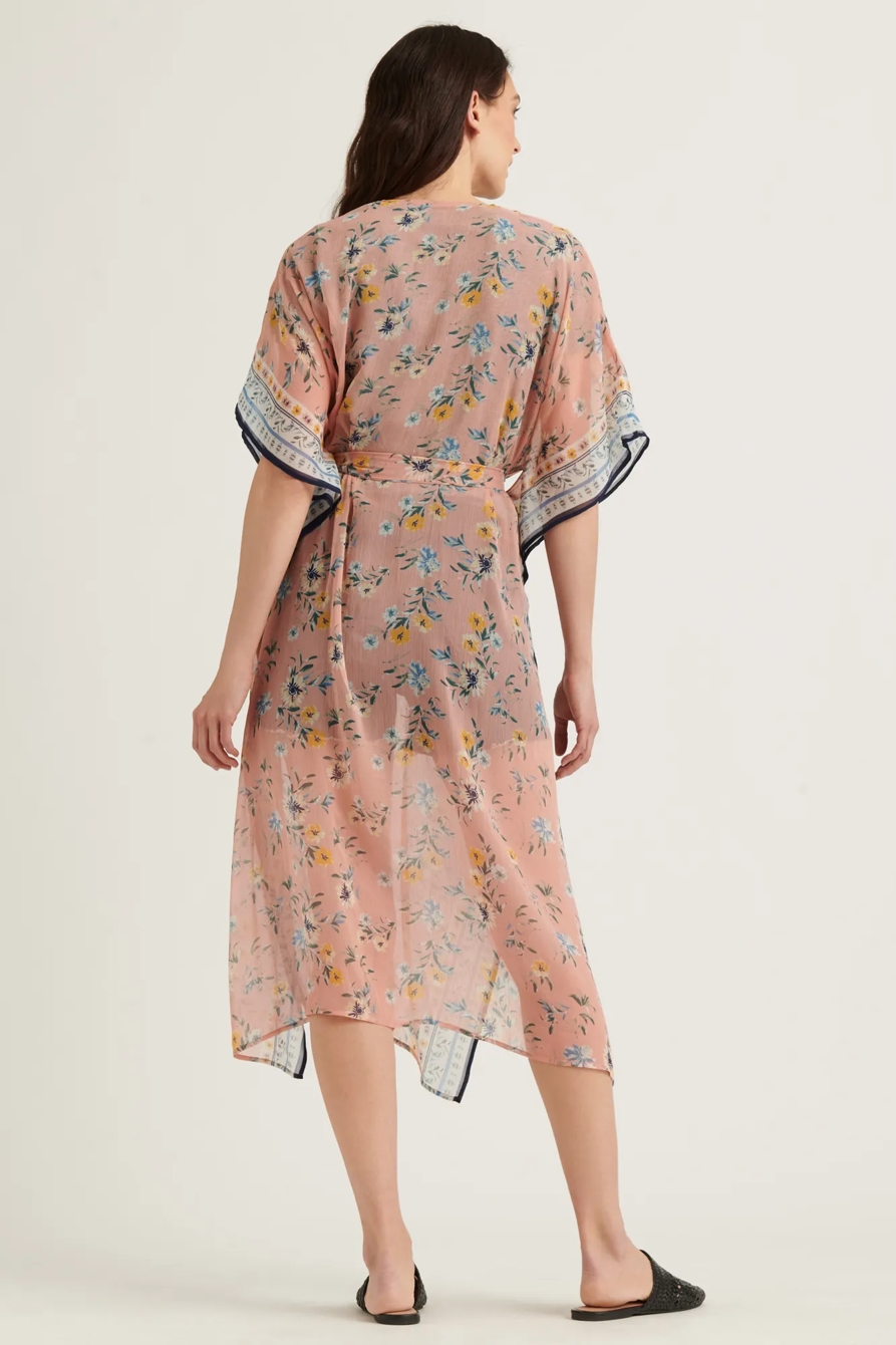 FLORAL BORDER TIE KIMONO, image 3