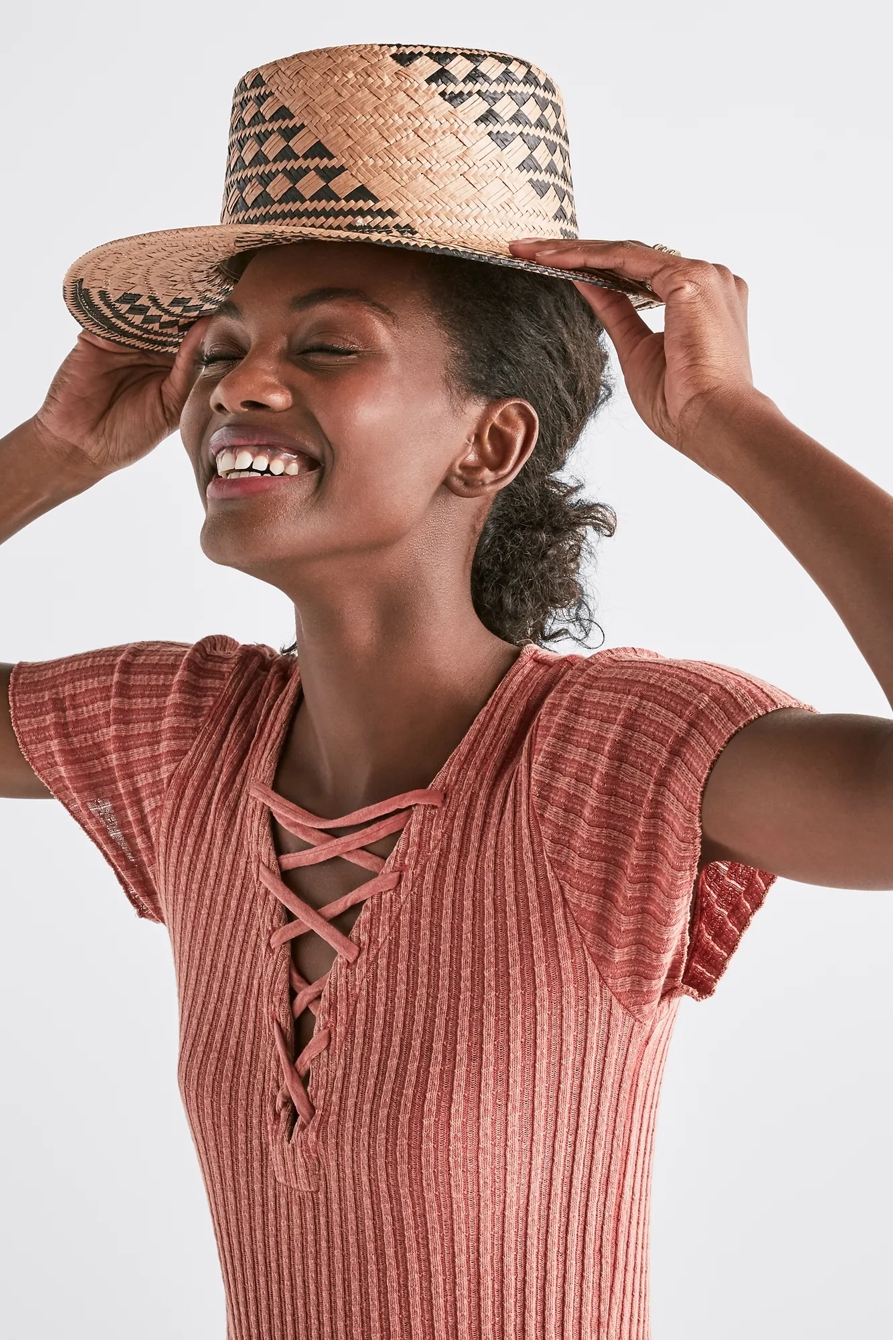 STRAW PATTERNED WEAVE BOATER HAT, image 2