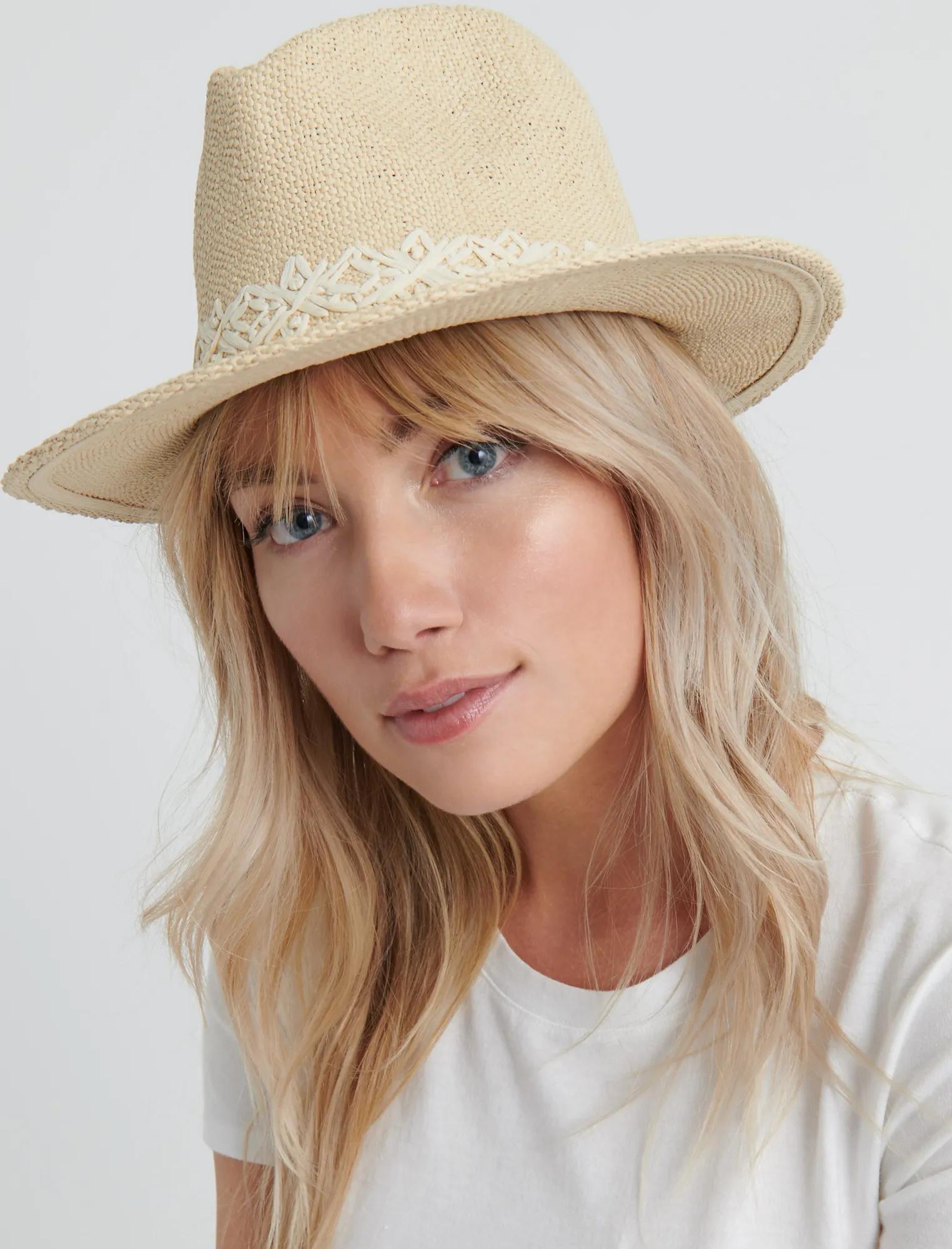 Lucky Brand Cream Straw Fedora with Brown Leather Band Milan | Mens Cream Firm Straw Fedora Hat – American Hat Makers main image 4