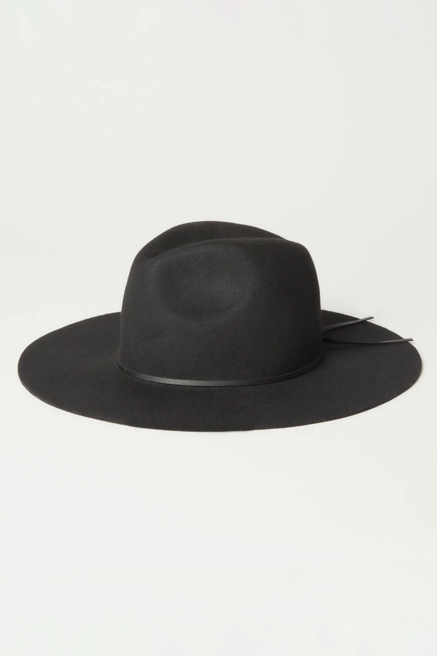 THIN LEATHER TRIM WIDE BRIM WOOL HAT, image 1