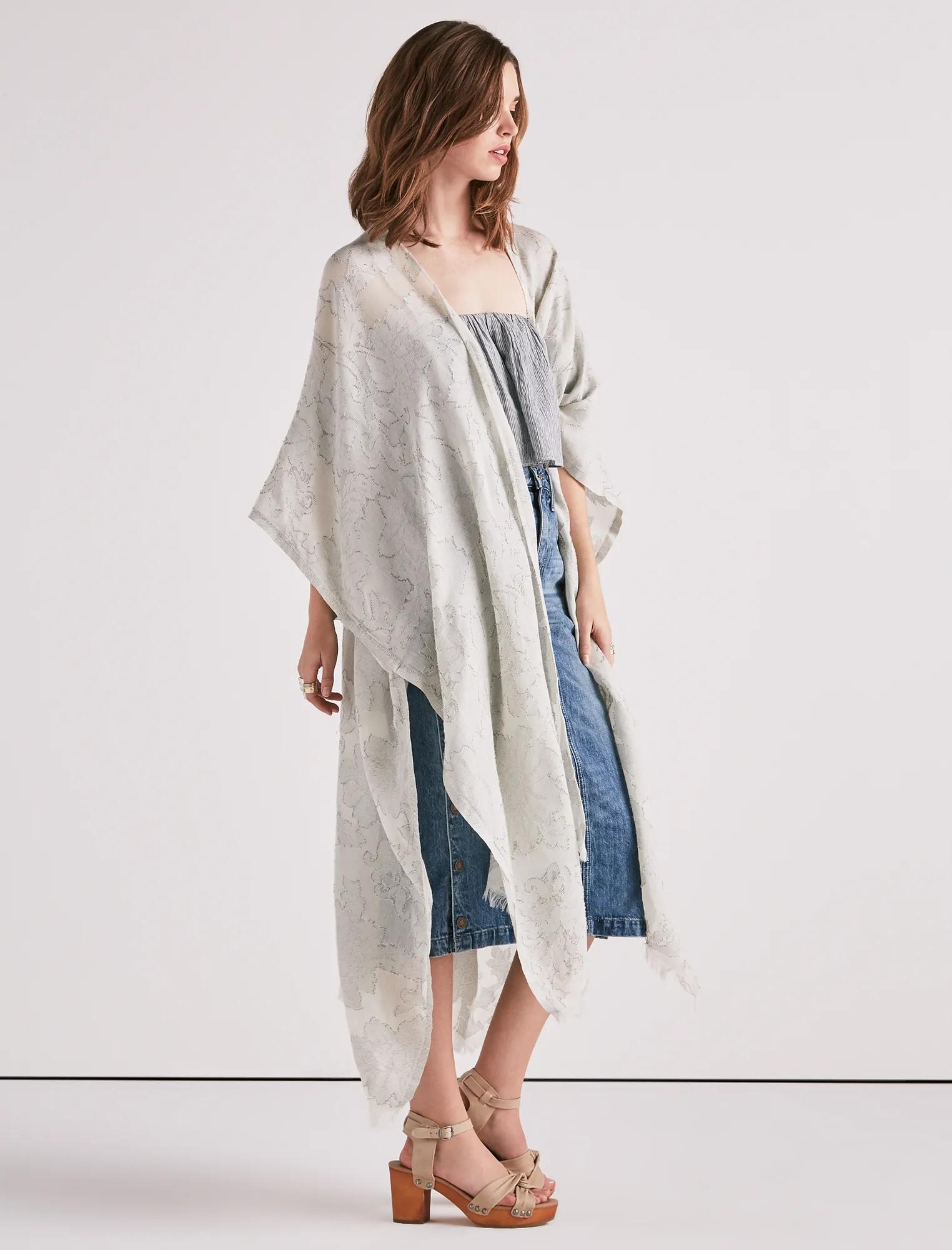 FLORAL JACQUARD KIMONO, image 1