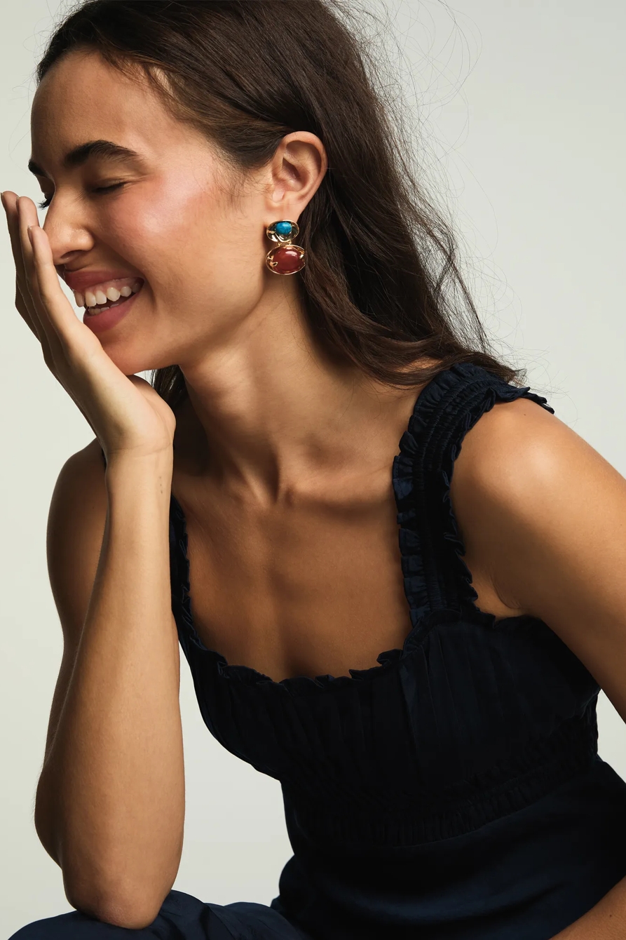 DOUBLE STONE DROP EARRING, image 2