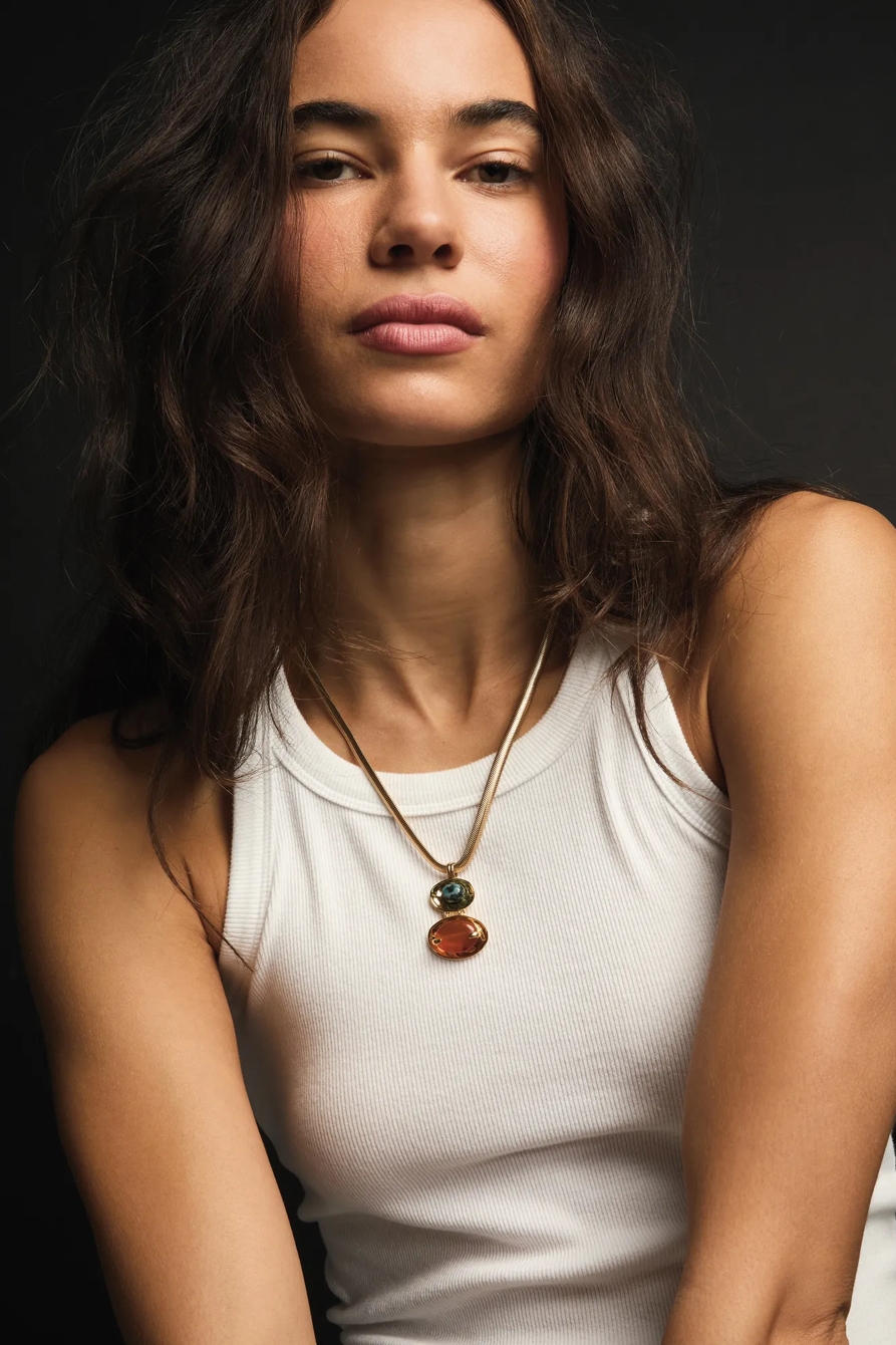 DOUBLE STONE PENDANT NECKLACE, image 2