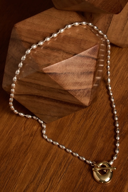 GOLD PENDANT SILVER NECKLACE, image 2