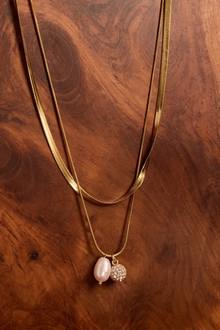 LAYERED HERRINGBONE PEARL NECKLACE, image 1